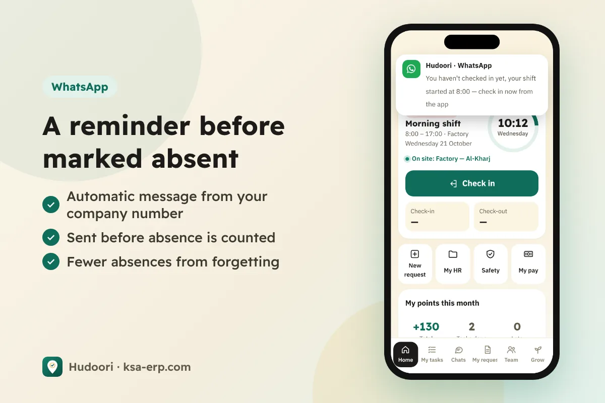 WhatsApp reminder reaching the employee before he is marked absent